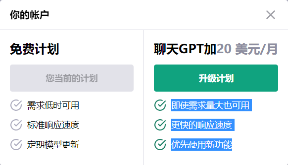 ChatGPT免费版，收费版Plus的区别